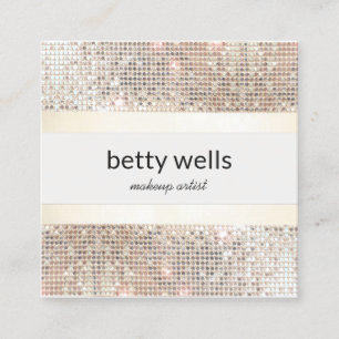 Girly Silver Sequin Striped Makeup Artist Square Business Card