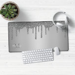 Girly Silver Sparkle Glitter Drips Monogram Desk Mat<br><div class="desc">Girly Silver Sparkle Glitter Drips Monogram Mouse Pad Desk Mat with our trendy faux glitter drips in chic lux silver on a modern background. Please contact us at cedarandstring@gmail.com if you need assistance with the design or matching products.</div>