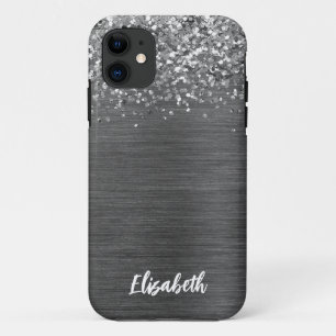 Girly Silver Sparkle Glitter Monogram Name Case-Mate iPhone Case