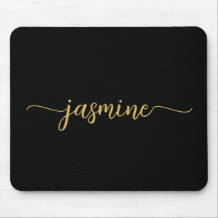 Girly Simple Black Gold Personalised Monogram Mouse Pad
