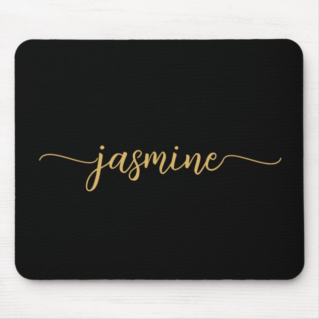 Girly Simple Black Gold Personalised Monogram Mouse Pad (Front)