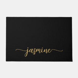 Girly Simple Black Gold Personalised Monogram Name Doormat
