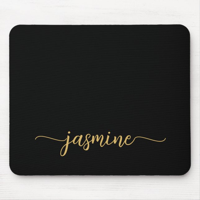 Girly Simple Black Personalised Monogram Name Mouse Pad (Front)
