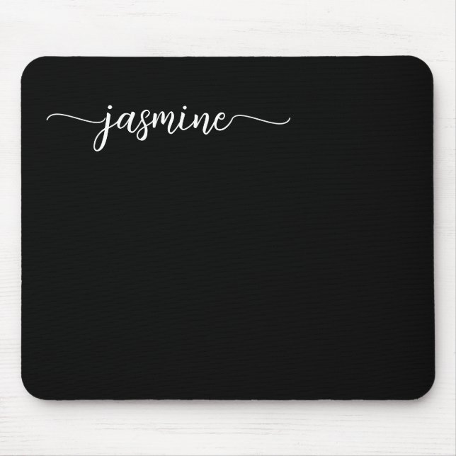 Girly Simple Black Personalised Monogram Name Mouse Pad (Front)