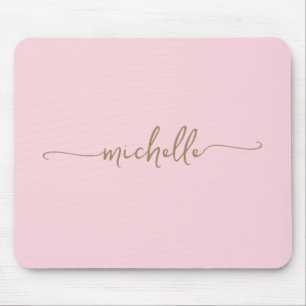 Girly Simple Blush Pink Custom Gold Monogram Name Mouse Pad