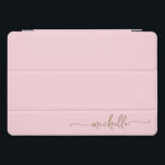 Girly Simple Blush Pink Gold Monogram Name Script iPad Pro Cover<br><div class="desc">Girly Blush Pink Minimalist Simple Gold Monogram Name Signature Script Custom Personalised iPad Cover. These design featuring your first name in a pretty hand lettered style swash tail font typography (or calligraphy) in gold colour on light baby pink or blush pink colour background. So easy to customise. Great stylish feminine...</div>