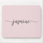Girly Simple Blush Pink Personalised Monogram Name Mouse Pad<br><div class="desc">Girly Blush Pink Simple Minimalist Monogram Name Signature Script Custom Personalised mousepad. These design featuring your first name in a pretty hand lettered style swash tail font typography on light pastel blush pink or dusty pink. These are easy to customise. Great stylish feminine gift for birthday, bridal shower, mother’s day,...</div>