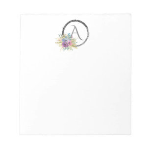 *~* Girly Simple Floral Glitter Monogram Initial  Notepad