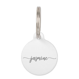Girly Simple Minimalist Monogram Name Script Pet I Tag