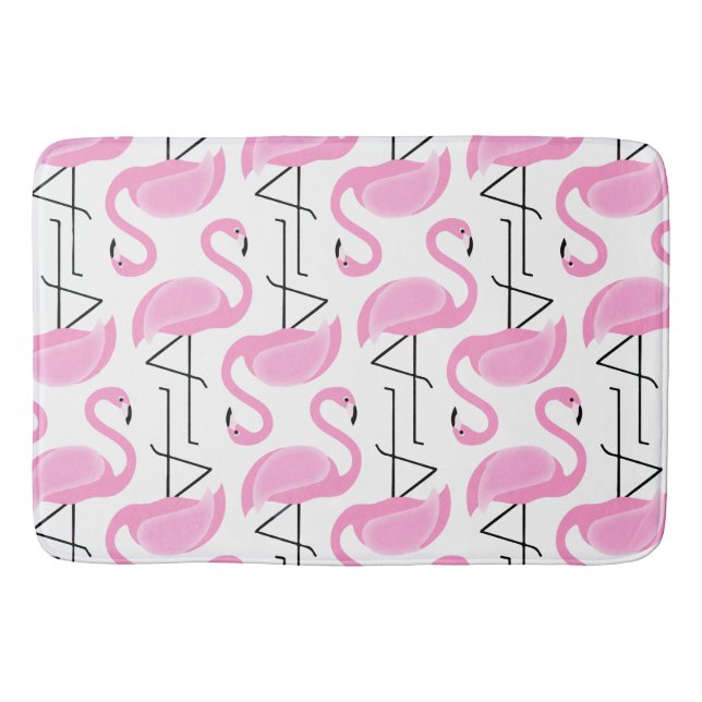 Girly Simple Modern Pink Flamingo Pattern Bath Mat (Front)