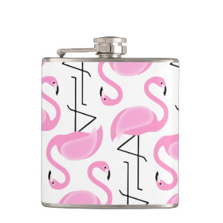 Girly Simple Modern Pink Flamingo Pattern Hip Flask