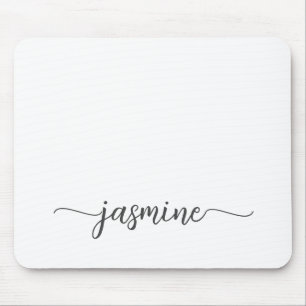 Girly Simple White Personalised Monogram Name Mouse Pad