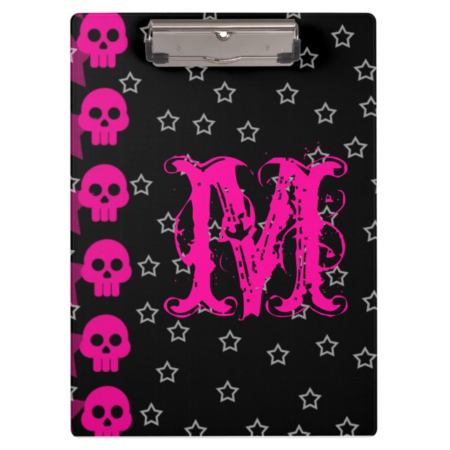 Girly Skull EMO Punk Monogram Initial Clip Board (Front)