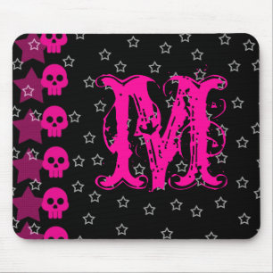 Girly Skull EMO Punk Monogram Initial Mouse Pad
