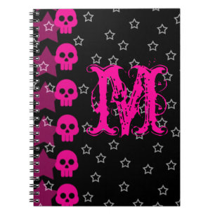 Girly Skull EMO Punk Monogram Initial Note Book