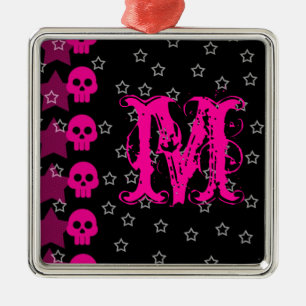 Girly Skull EMO Punk Roc Monogram Initial Ornament