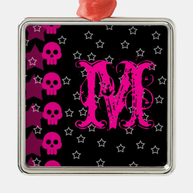 Girly Skull EMO Punk Roc Monogram Initial Ornament (Front)