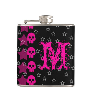 Girly Skull EMO Punk Rocker Monogram Whiskey Flask