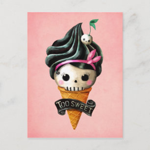 Girly Skull Ice Cream Cone Postcard