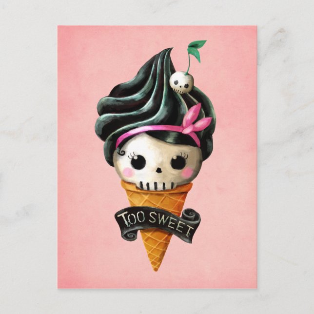 Girly Skull Ice Cream Cone Postcard (Front)