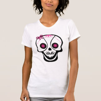 Girly Skull Pink Bow destroyed womens tshirt