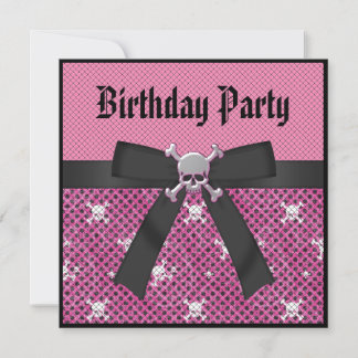 Girly Skulls & Polka Dots Pink Birthday Invites