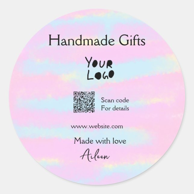 Girly small business handmade gifts made love QR Classic Round Sticker (Front)