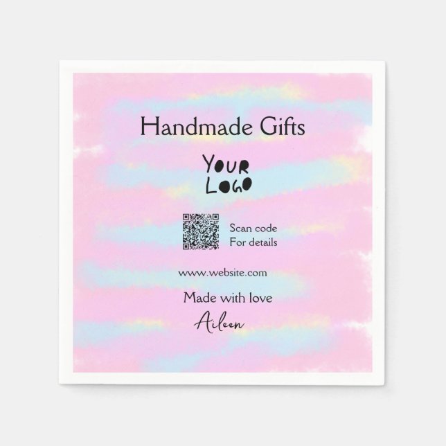 Girly small business handmade gifts made love QR Napkin (Front)