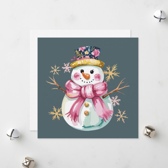 Girly Snowman Winter Holiday Christmas Cute  (Front/Back In Situ)
