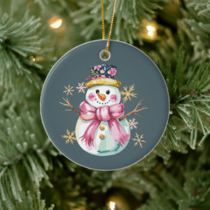 Girly Snowman Winter Holiday Christmas Cute Ceramic Tree Decoration
