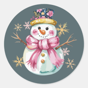 Girly Snowman Winter Holiday Christmas Cute  Classic Round Sticker