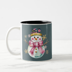 Girly Snowman Winter Holiday Christmas Cute  Two-Tone Coffee Mug