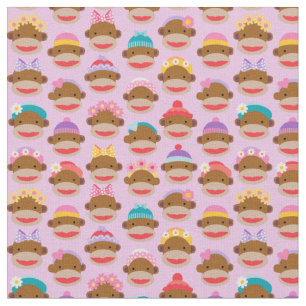 Girly Sock Monkeys Fabric, Pink Fabric