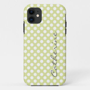 Girly soft lime green polka dots custom iPhone 11 case