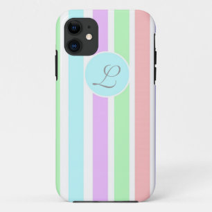 Girly soft pastel colours strips,  monogram. Case-Mate iPhone case