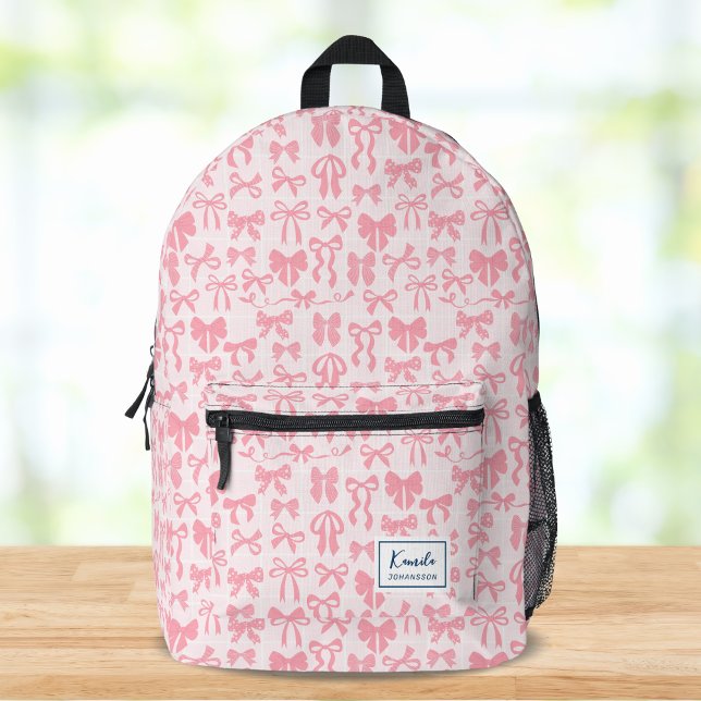 Girly Soft Pink Coquette Bow with Name Printed Backpack (Creator Uploaded)