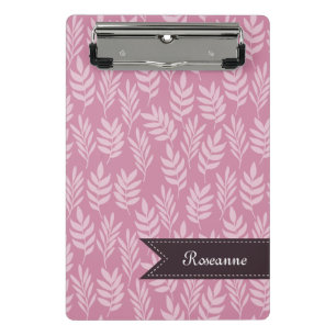 Girly Soft Pink Leaves Pattern With Elegant Name Mini Clipboard