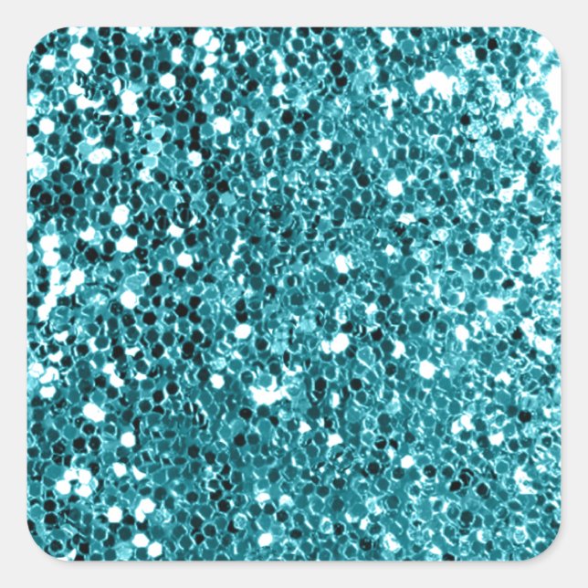 Girly Solid Aqua Glitter Look Square Sticker (Front)