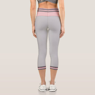 Girly Solid Colour Light Grey Pink Stripe Line Capri Leggings