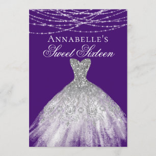 Girly Sparkly Purple with Diamond Dress Sweet 16 Invitation