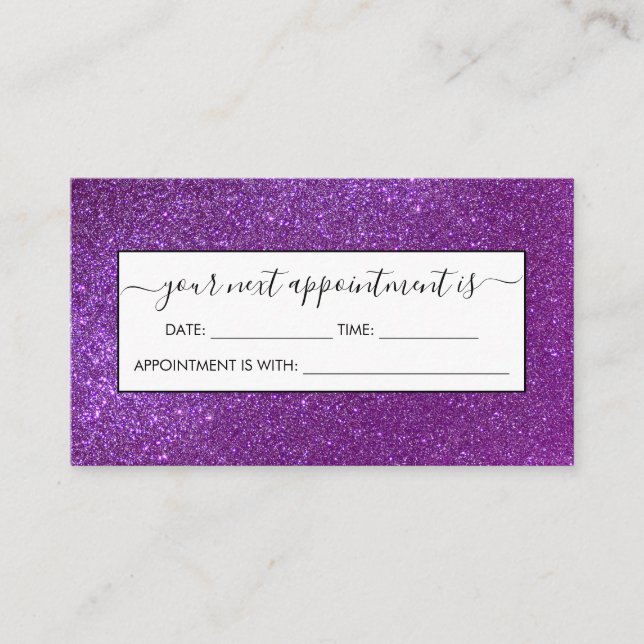 Girly Sparkly Royal Purple Glitter Appointment Card (Front)