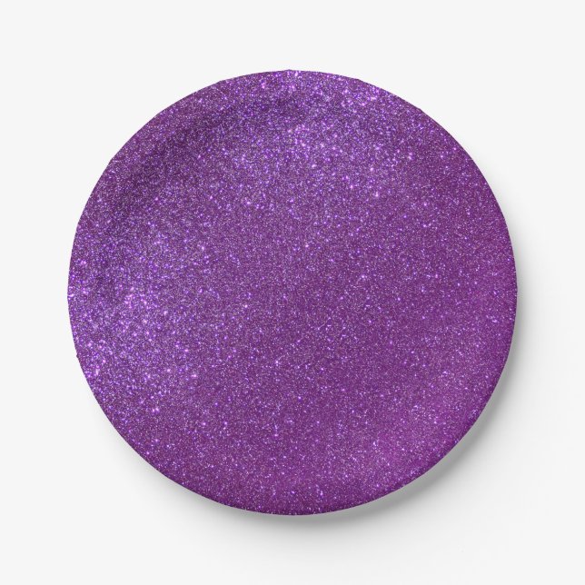 Girly Sparkly Royal Purple Glitter Paper Plate (Front)