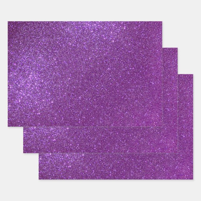 Girly Sparkly Royal Purple Glitter Wrapping Paper Sheet (Set)