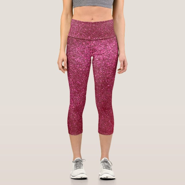 Girly Sparkly Wine Burgundy Red Glitter Capri Leggings (Front)