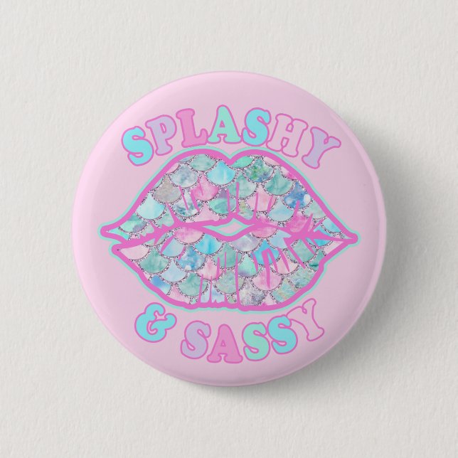 Girly Splashy & Sassy Pink Turquoise Mermaid Kiss 6 Cm Round Badge (Front)