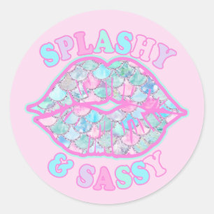 Girly Splashy & Sassy Pink Turquoise Mermaid Kiss Classic Round Sticker