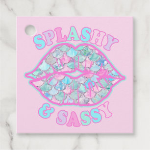 Girly Splashy & Sassy Pink Turquoise Mermaid Kiss Favour Tags