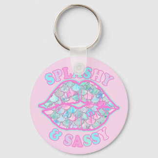 Girly Splashy & Sassy Pink Turquoise Mermaid Kiss Key Ring