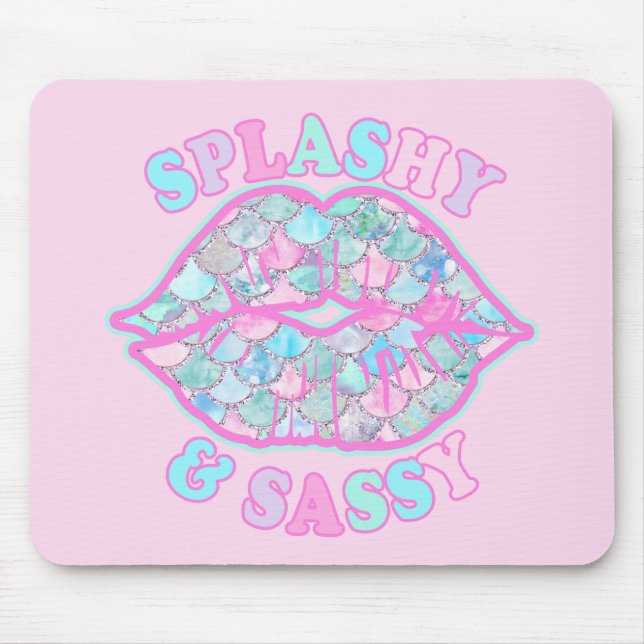 Girly Splashy & Sassy Pink Turquoise Mermaid Kiss Mouse Pad (Front)