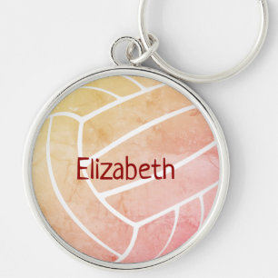 girly sports peach pink custom name volleyball key ring